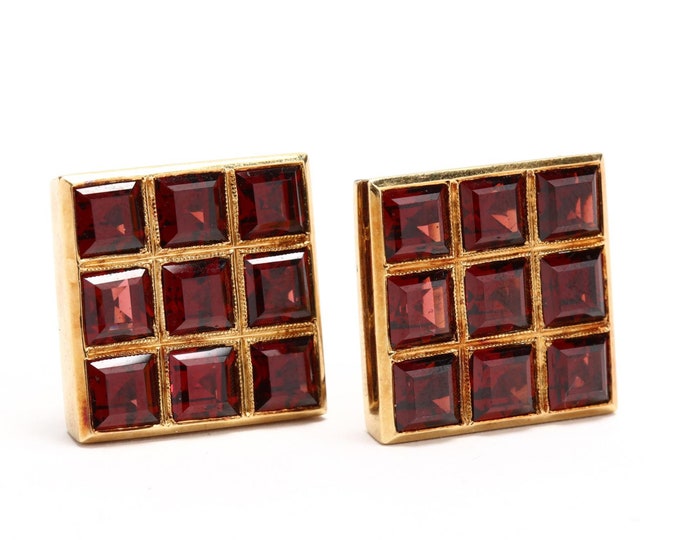 Estate Garnet Earrings Vintage 18K Solid Yellow Gold Natural Garnets Clips 18 Carats Total Weight January Birthstone Holiday Gift
