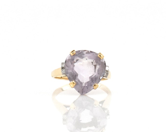 Estate Gemstone Ring Vintage 14K Solid Yellow Gold Natural Diamonds Amethyst 8.55 Carats Total Weight Size 8.5 February Birthstone Gift