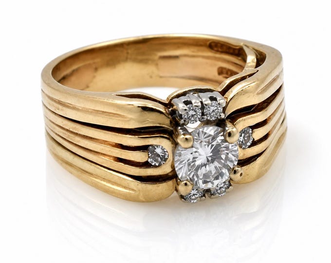 Vintage 14K Gold Diamond Bridal Set 0.60 TCW Cocktail Ring, VS