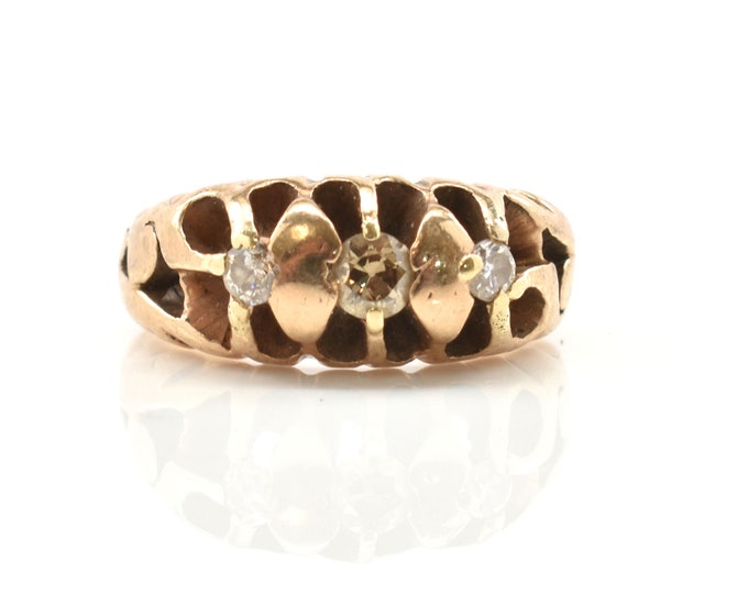 Estate Diamond Ring Vintage 14K Solid Yellow Gold Yellow and White Natural Diamonds .24 Carat Total Weight Size 1.75 Holiday Gift