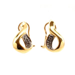 Orecchini in oro giallo massiccio 14K con diamanti naturali Omega Back Vintage Estate Coppia 13 punti Peso totale 7 grammi Regalo di festa