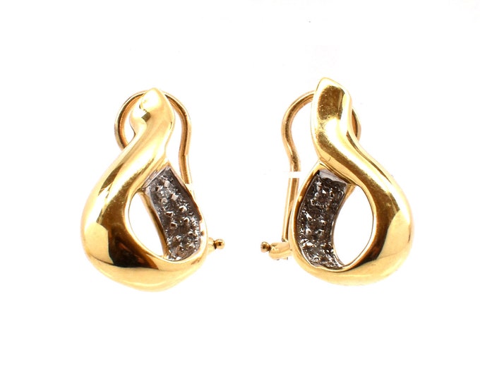 14K Solid Yellow Gold Natural Diamonds Earrings Omega Back Vintage Estate Pair 13 Points Total Weight 7 Grams Holiday Gift