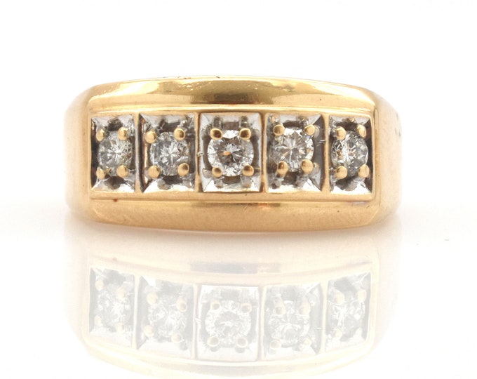 Estate Diamond Ring Vintage 14K Solid Yellow Gold Natural Diamonds .55 Carats Total Weight Gents Gentlemen Men Mans Size 10 Father's Day