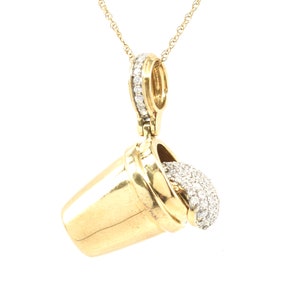 Estate Diamond Pendant Vintage 10K Solid Yellow and White Gold Natural Diamonds Pouring Bucket New Old Stock Holiday Gift