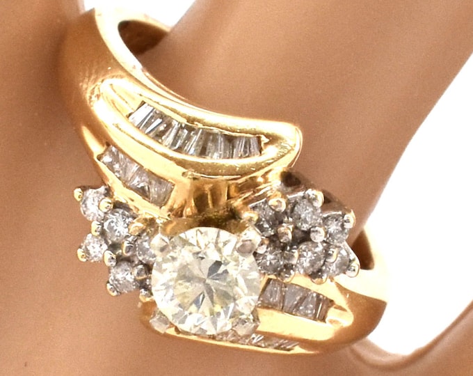 14K Solid Yellow Gold Natural Diamonds Ring Vintage Estate Over 1 Carat Total Weight Nearly 6 Grams April Birthstone Size 6.75 Gift
