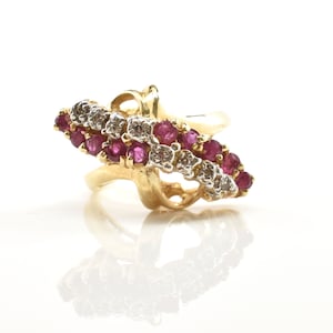 Estate Gemstone Ring Vintage 14K Solid Yellow Gold Natural Rubies Diamonds 1.02 Carats Total Weight Size 5 July Birthstone Holiday Gift