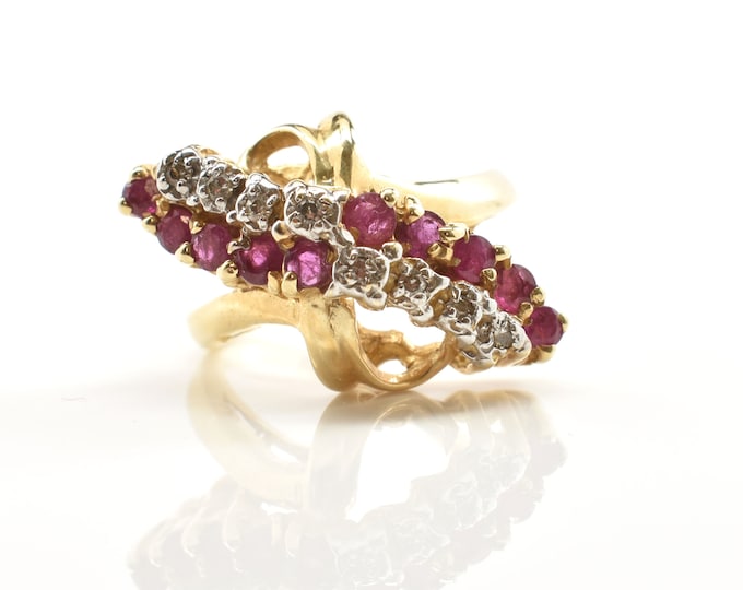 Estate Gemstone Ring Vintage 14K Solid Yellow Gold Natural Rubies Diamonds 1.02 Carats Total Weight Size 5 July Birthstone Holiday Gift