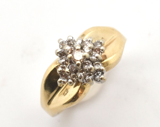 14K Yellow Gold Diamond Cluster Ring – Estate Jewelry (.47 Carats Total Weight)
