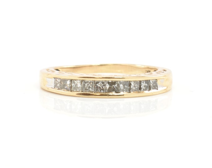 Estate Diamond Ring Vintage 14K Solid Yellow Gold Princess Cut Diamonds Wedding Anniversary Band Ring .8 Carats Total Weight Size 8