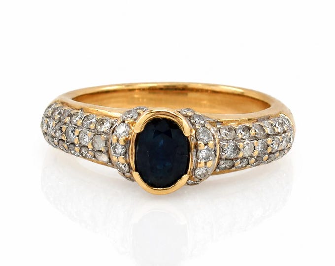 Vintage Kate McCullar 14K Sapphire Diamond Pave Estate Ring Size 6.25