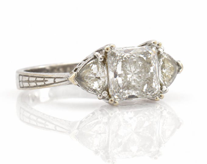 Vintage Art Deco 14K White Gold Three Stone Cubic Zirconia Ring