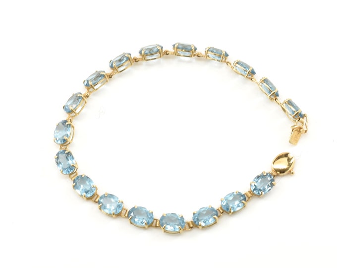 Vintage 14K Yellow Gold Blue Topaz Bracelet, December Birthstone