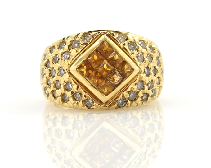 Estate 14K Yellow Gold Ring: Orange Topaz & Diamond, Size 5.5