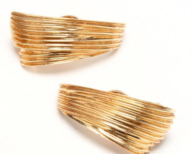 Estate Gold Earrings Vintage 14K Solid Yellow Gold Ribbon Style Clip Earrings Holiday Gift