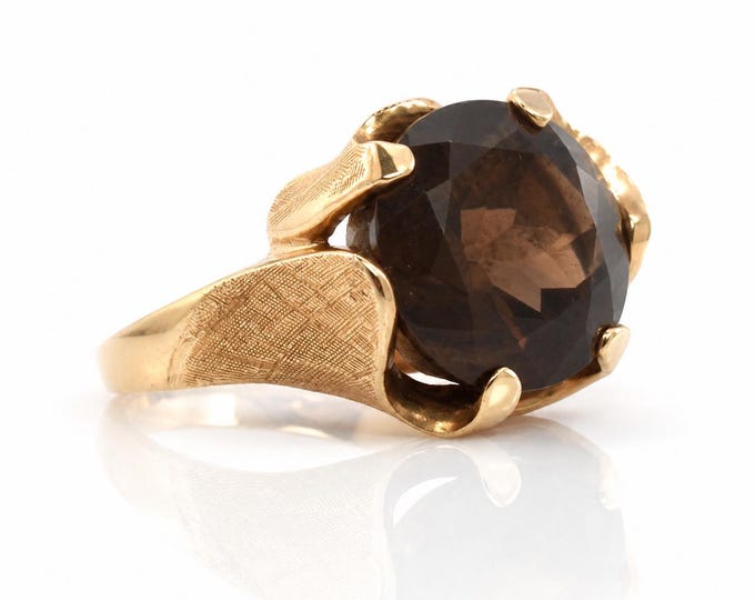 Estate Smoky Quartz Ring: 14K Solid Yellow Gold, 11.34 Carats, Signed Strell