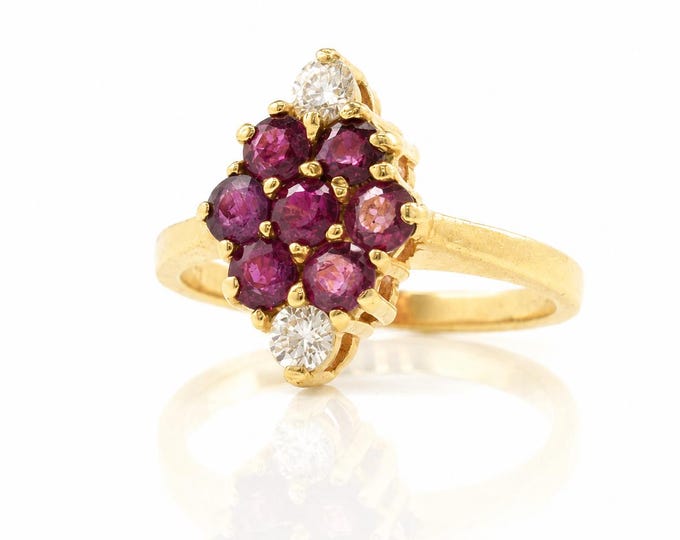 Vintage 14K Yellow Gold Ruby Ring with CZ Accents, Size 4.75