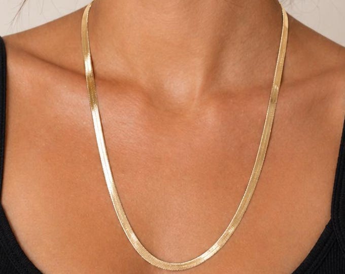 Estate 14K Yellow Gold Herringbone Chain Necklace, Italy, 24 Inch