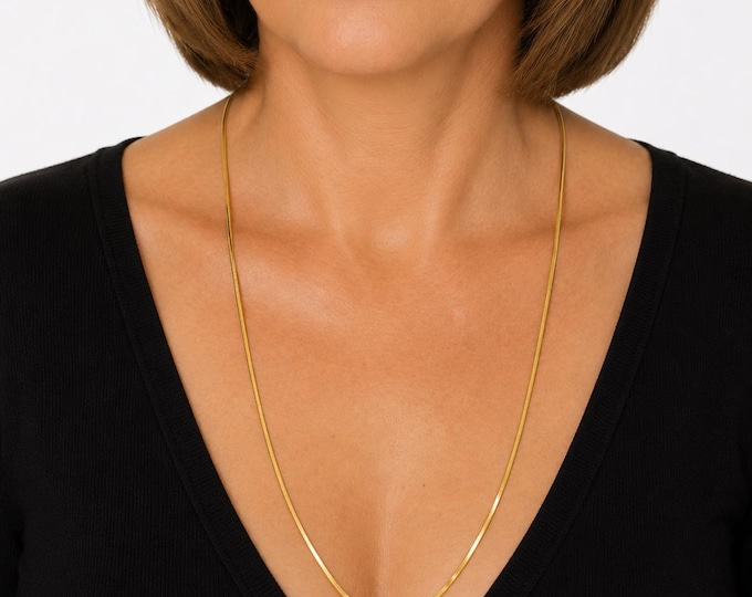 Vintage 18K Solid Yellow Gold Snake Chain Necklace, 24 Inch