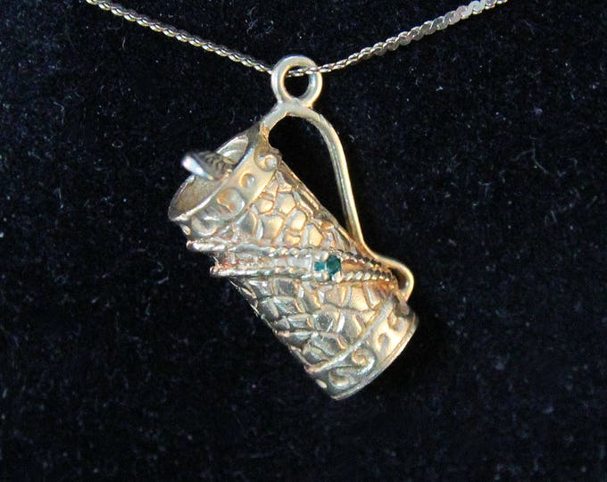 Estate 14K Yellow Gold Golf Club in Bag Charm Pendant 4.81 Grams Emerald Green Stone Fast Shipping May Birthstone Holiday Gift