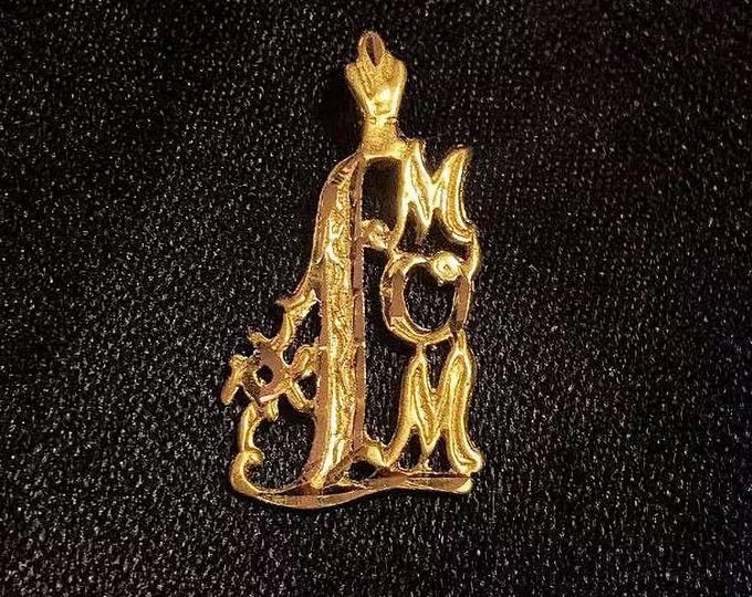 14K Solid Yellow Gold Pendant Number 1 Mom Vintage Estate Diamond Cut Nearly 1 Inch Long Over 1 Gram Holiday Gift