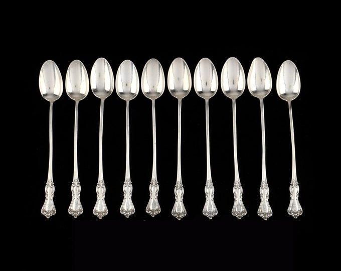 Estate Silver Iced Tea Spoons Set of 10 Reed & Barton Marlborough Vintage 925 Solid Sterling Silver 7 5/8 Inches Long Holiday Gift