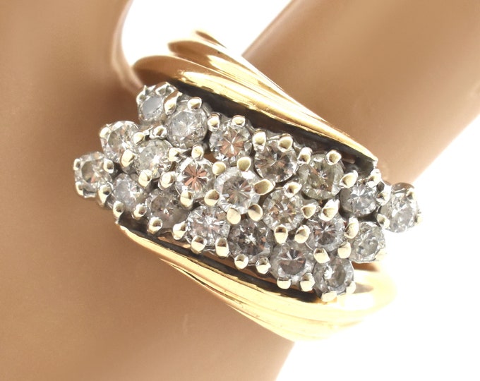 Estate Diamond Ring Vintage 14K Solid Yellow Gold Natural Diamonds Waterfall Cluster 1.26 Carats Total Weight Size 5.5 Holiday Gift