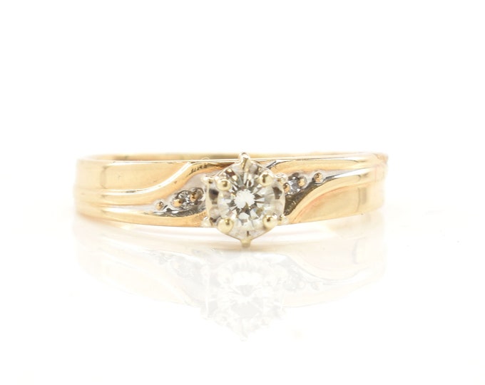 Estate Diamond Ring Vintage 14K Solid Yellow Gold Natural Diamonds .16 Carat Total Weight Size 5.75 Holiday Gift