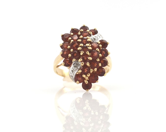 Estate 14K Yellow Gold Garnet Ring with Diamonds, Size 9.5