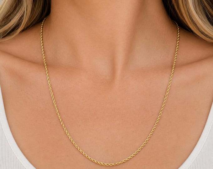 Vintage 14K Solid Yellow Gold Twisted Rope Chain Necklace, 20 Inches Long