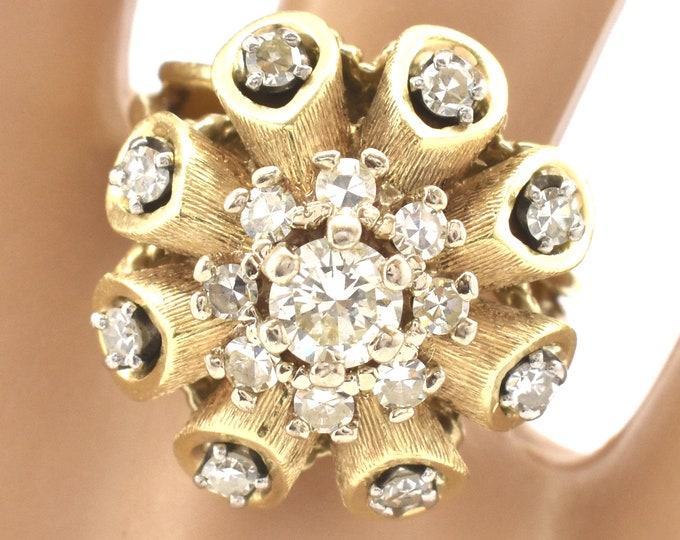 14K Solid Yellow Gold Natural Diamonds Ring Vintage Estate Dome Princess Over 1 Carat Total Weight Nearly 14 Grams Size 6 Holiday Gift
