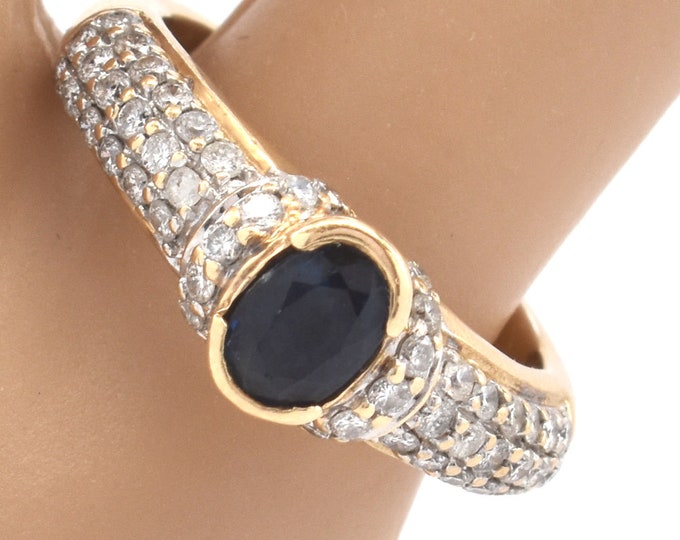 Estate 14K Solid Yellow Gold Natural Sapphire Diamonds Ring Over 1 Carat Total Weight Vintage September Birthstone Holiday Gift