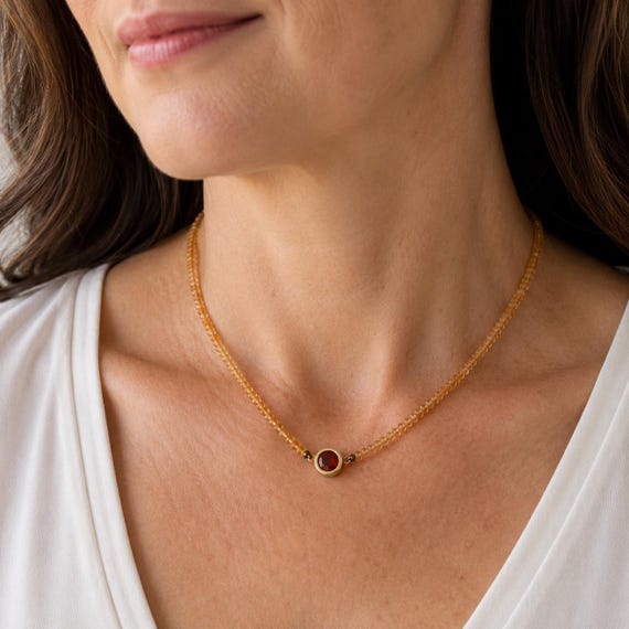 18K Gold Citrine Rondelle Necklace - November Birthstone