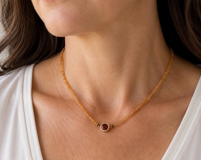 18K Gold Citrine Rondelle Necklace - November Birthstone