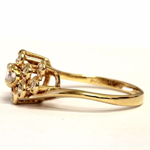 Estate 14K Yellow Gold Diamonds Cluster Ring .56 … - image 5