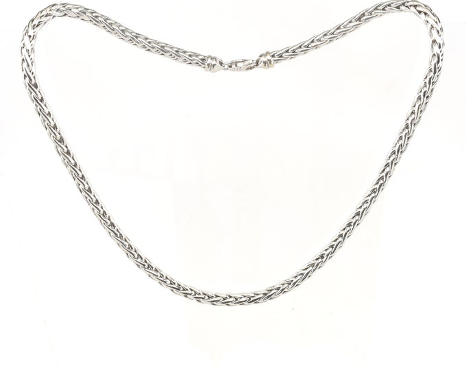 Estate Gold Necklace Vintage 14K Solid White Gold Chain 20 Inches Long Heavy Wheat Chain 6 MM Wide Holiday Gift