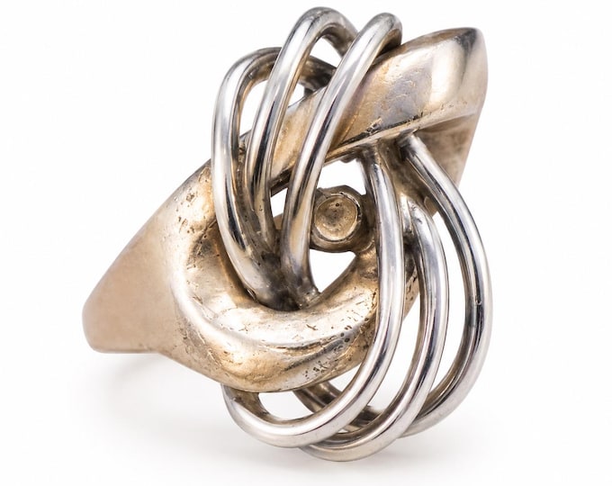 Vintage 14K Gold Modernist Knot Ring IB Goodman Pearl Mount Size 6