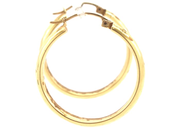 Estate Gold Hoops 14K Solid Yellow Gold Faceted Hoop Earrings Holiday Gift