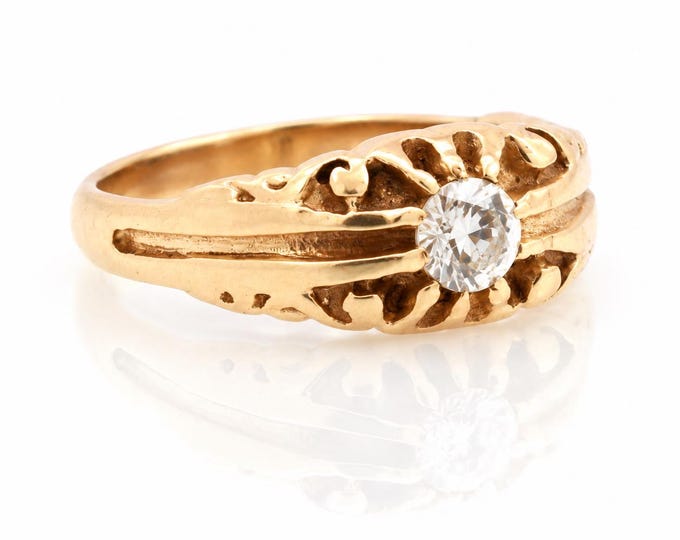 14K Yellow Gold Old European Cut Diamond Solitaire Engagement Ring Estate Vintage Size 6.75