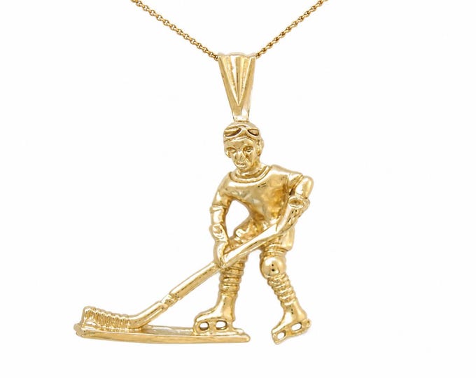 Estate 14K Yellow Gold Hockey Player Pendant, Signed Michael Anthony