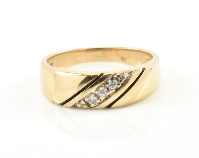 Estate Diamond Ring Vintage 14K Solid Yellow Gold Natural Diamonds .162 Carat Total Weight Size 9.25 Holiday Gift