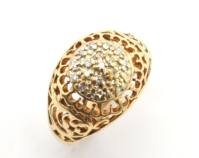Estate Diamond Ring Vintage 14K Solid Yellow Gold Natural Diamonds Cluster 19 Points Total Weight Size 9 Holiday Gift