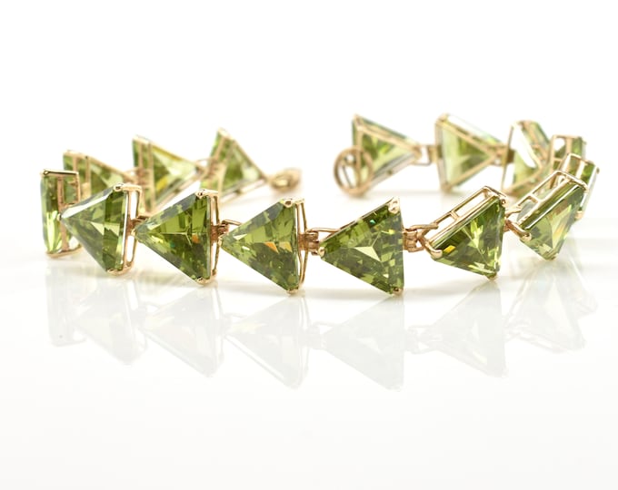 Vintage 14K Gold Peridot Bracelet, Trillion Cut, August Birthstone