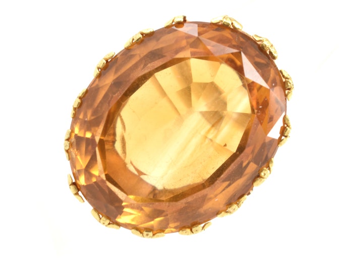 Estate Citrine Ring Vintage 14K Solid Yellow Gold Natural Citrine Oval Cut 20.79 Carats Size 4 November Birthstone Holiday Gift