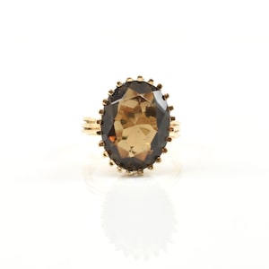 Estate Gemstone Ring Vintage 14K Solid Yellow Gold Natural Smoky Quartz Oval Cut Chocolate Brown 8 Carats Size 7.25 Holiday Gift