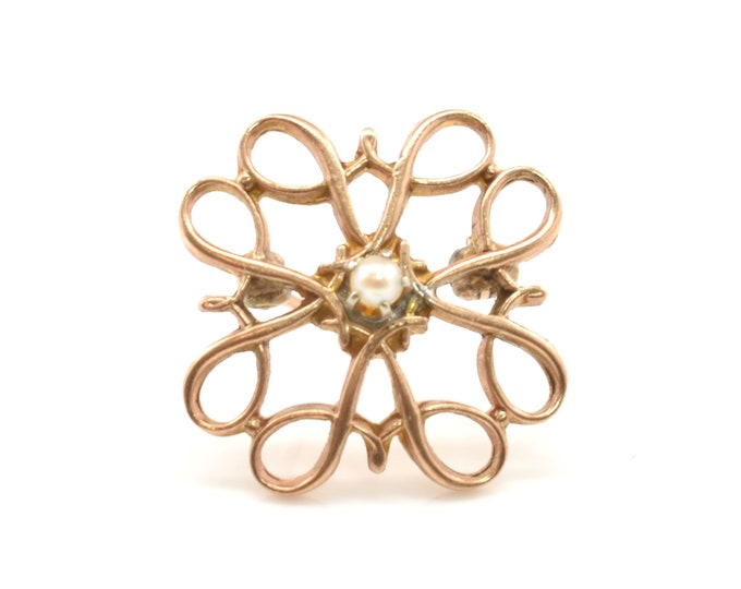 Estate Gold Brooch Vintage 10K Solid Yellow Gold White Pearl Avon Service Award Pin Signed Robbins Holiday Gift