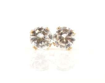 Estate CZ Earrings Vintage 14K Yellow Gold Cubic Zirconia Studs 2.44 Carats Total Weight April Birthstone Holiday Gift