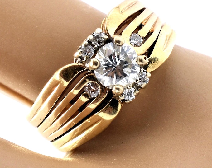 Vintage 14K Yellow Gold Diamond Ring Set, Half Carat VS, Size 5