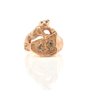 Estate Gold Ring Vintage 10K Solid Yellow Gold Natural Diamonds GC Mascot Heavy Signet Size 9.5 Holiday Gift