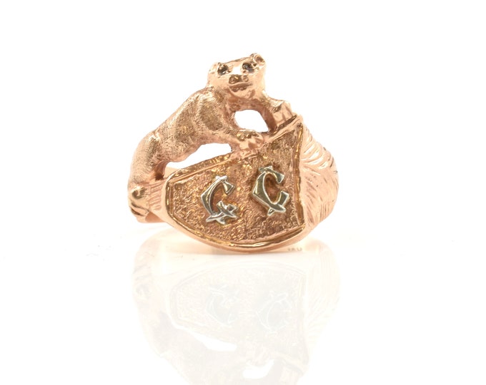 Estate Gold Ring Vintage 10K Solid Yellow Gold Natural Diamonds GC Mascot Heavy Signet Size 9.5 Holiday Gift