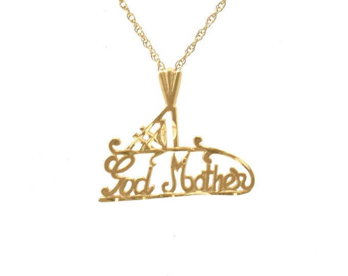 Estate Gold Pendant Vintage 14K Solid Yellow Gold #1 God Mother Diamond Cut Charm Holiday Gift
